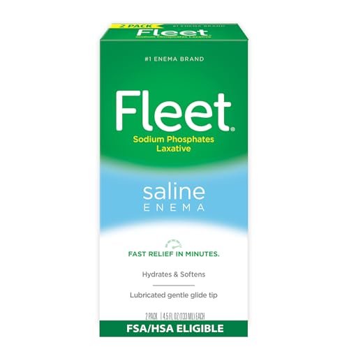 Fleet Salinisches Abführmittel Einlauf, Verstopfungslinderung für Erwachsene, schnell wirkender vorgefüllter Einlauf, 4,5 Fl Oz, 2 Flaschen