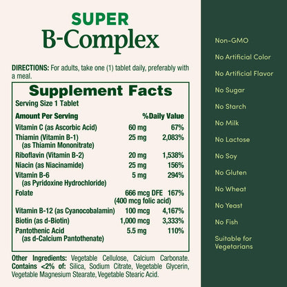Nature's Bounty Super B Komplex mit Vitamin C & Folsäure – 150 Tabletten für Immun- und Zellenergie-Unterstützung