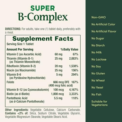 Nature's Bounty Super B Komplex mit Vitamin C & Folsäure – 150 Tabletten für Immun- und Zellenergie-Unterstützung