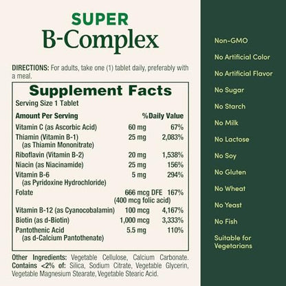 Nature's Bounty Super B Komplex mit Vitamin C & Folsäure – 150 Tabletten für Immun- und Zellenergie-Unterstützung