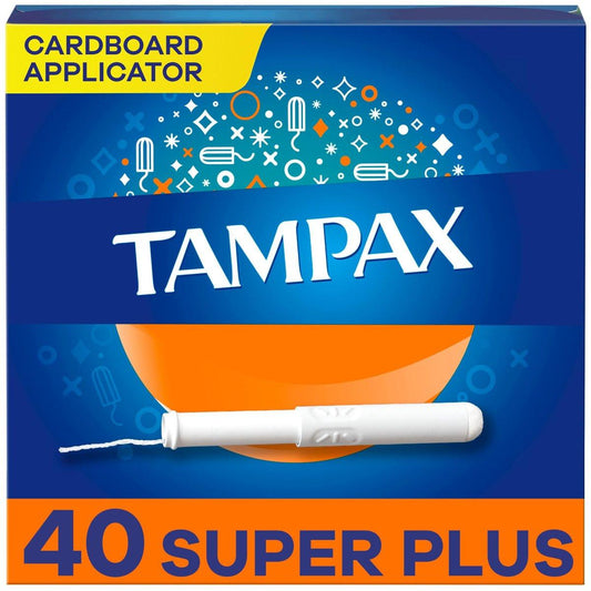 Tampax Karton Tampons für Damen Super Plus Saugstärke, Anti-Rutsch-Griff, LeakGuard Rock, unparfümiert, 40 Stück