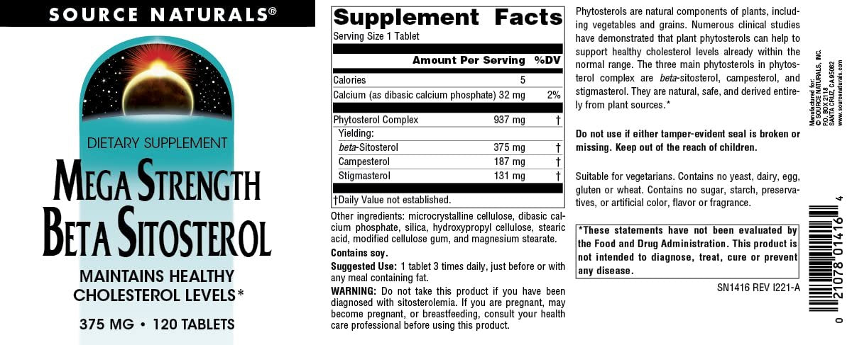 Source Naturals Mega Strength Beta Sitosterol 375mg – 120 Tabletten