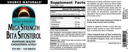 Source Naturals Mega Strength Beta Sitosterol 375mg – 120 Tabletten