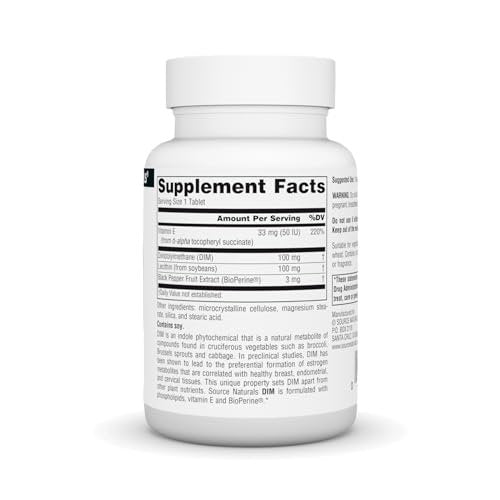 Source Naturals DIM 100 mg – 30 Tabletten – Diindolylmethan zur Unterstützung des Hormonhaushalts