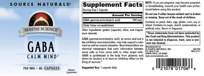 Source Naturals Serene Science GABA 750 mg – 45 Kapseln zur Förderung eines ruhigen Geistes