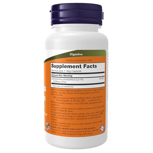 NOW Foods Acidophilus, 2 Milliarden Stämme, Stammgeprüft, Gesunde Darmflora, 100 vegane Kapseln