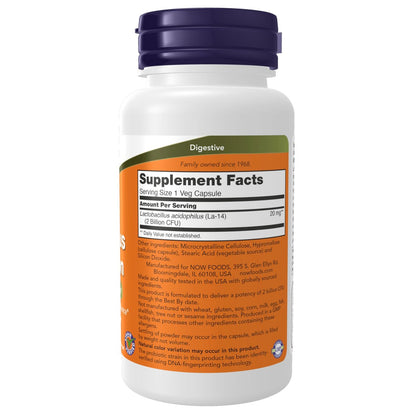 NOW Foods Acidophilus, 2 Milliarden Stämme, Stammgeprüft, Gesunde Darmflora, 100 vegane Kapseln