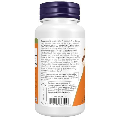 NOW Foods Acidophilus, 2 Milliarden Stämme, Stammgeprüft, Gesunde Darmflora, 100 vegane Kapseln