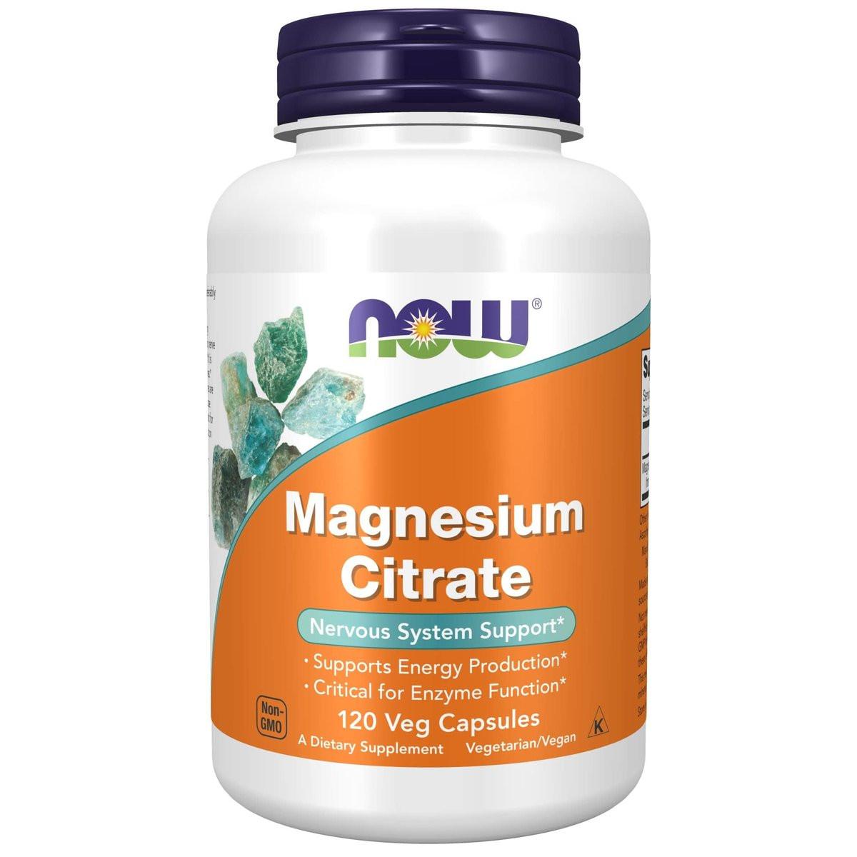 NOW Foods Magnesiumcitrat – 120 vegane Kapseln zur Unterstützung der Enzymfunktion und des Nervensystems