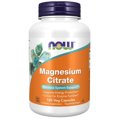 NOW Foods Magnesiumcitrat – 120 vegane Kapseln zur Unterstützung der Enzymfunktion und des Nervensystems