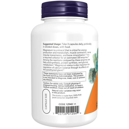 NOW Foods Magnesiumcitrat – 120 vegane Kapseln zur Unterstützung der Enzymfunktion und des Nervensystems