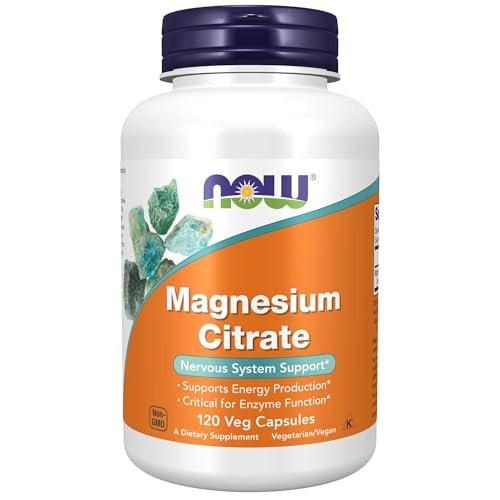 NOW Foods Magnesiumcitrat – 120 vegane Kapseln zur Unterstützung der Enzymfunktion und des Nervensystems