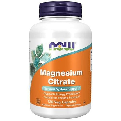 NOW Foods Magnesiumcitrat – 120 vegane Kapseln zur Unterstützung der Enzymfunktion und des Nervensystems