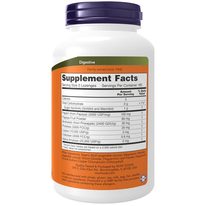 NOW Foods Papaya-Enzym mit Minze und Chlorophyll, Verdauungsunterstützung*, 360 Kautabletten