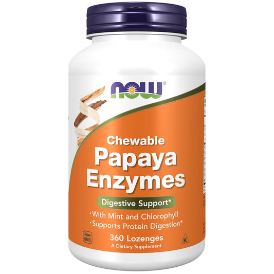 NOW Foods Papaya-Enzym mit Minze und Chlorophyll, Verdauungsunterstützung*, 360 Kautabletten