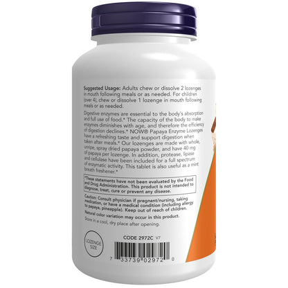 NOW Foods Papaya-Enzym mit Minze und Chlorophyll, Verdauungsunterstützung*, 360 Kautabletten