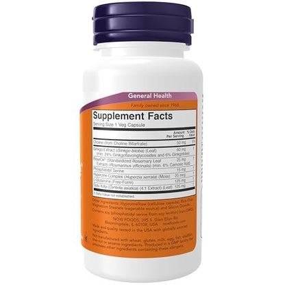 NOW Foods Brain Elevate™ mit Ginkgo Biloba, RoseOx® und Phosphatidylserin – 60 vegane Kapseln