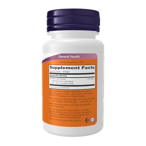 NOW Foods GlucoFit® mit 18% Corosolsäure – Unterstützt den Glukosestoffwechsel, 60 Softgels
