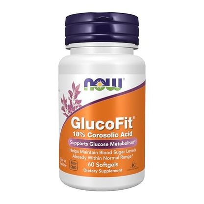 NOW Foods GlucoFit® mit 18% Corosolsäure – Unterstützt den Glukosestoffwechsel, 60 Softgels