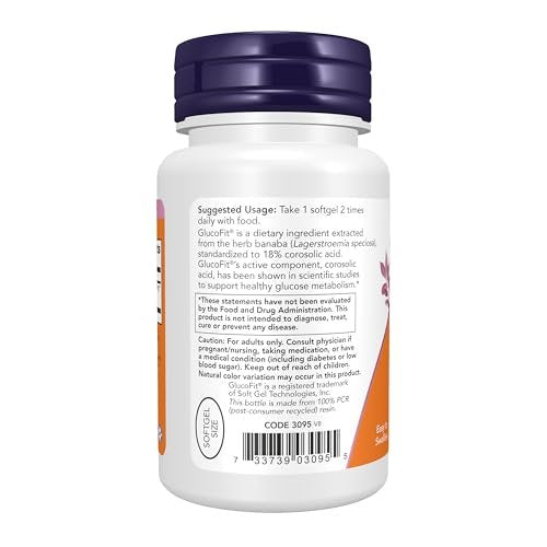 NOW Foods GlucoFit® mit 18% Corosolsäure – Unterstützt den Glukosestoffwechsel, 60 Softgels