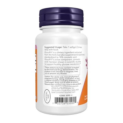 NOW Foods GlucoFit® mit 18% Corosolsäure – Unterstützt den Glukosestoffwechsel, 60 Softgels