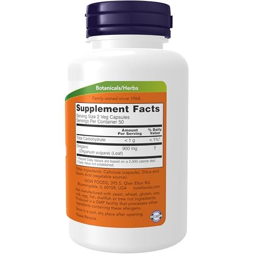 NOW Foods Nahrungsergänzungsmittel, Oregano (Origanum vulgare) 450 mg, Freie Radikale Fänger*, 100 Vegane Kapseln
