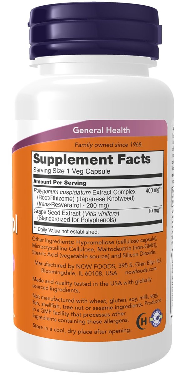 NOW Foods Resveratrol 200 mg mit Rotwein-Extrakt, 60 Vegane Kapseln