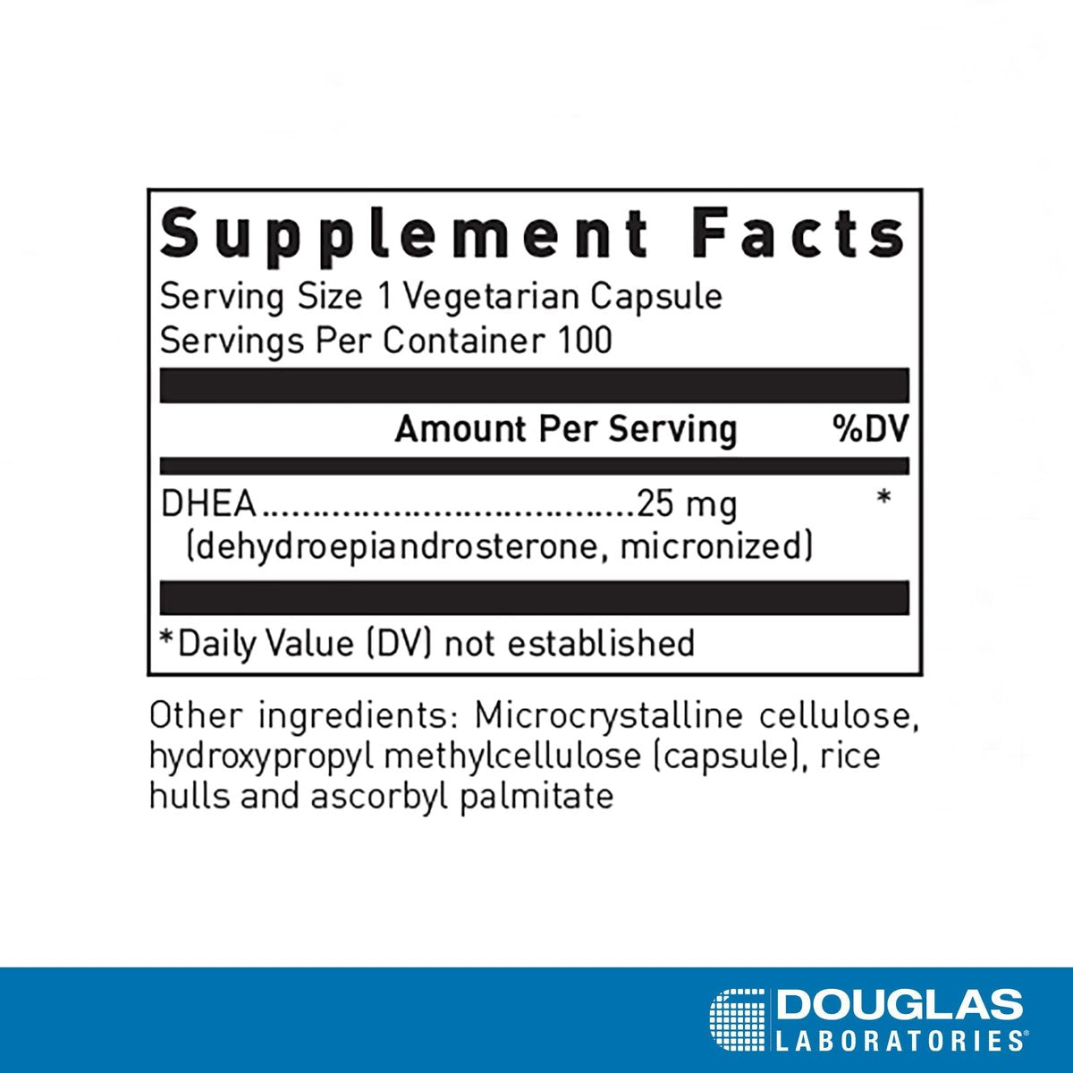 Douglas Laboratories DHEA 25 mg Kapseln - Mikronisiert - Unterstützt Hormonbalance, Immunsystem, Gehirn, Knochengesundheit & Stoffwechsel* - Nicht-GMO - 100 Vegetarische Kapseln