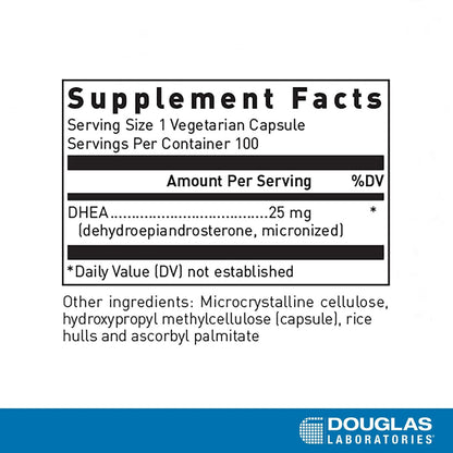Douglas Laboratories DHEA 25 mg Kapseln - Mikronisiert - Unterstützt Hormonbalance, Immunsystem, Gehirn, Knochengesundheit & Stoffwechsel* - Nicht-GMO - 100 Vegetarische Kapseln