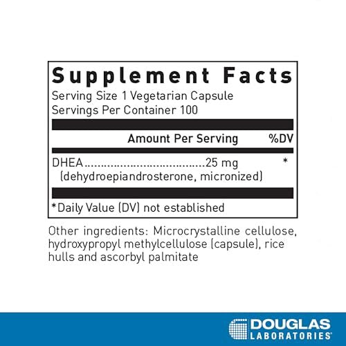 Douglas Laboratories DHEA 25 mg Kapseln - Mikronisiert - Unterstützt Hormonbalance, Immunsystem, Gehirn, Knochengesundheit & Stoffwechsel* - Nicht-GMO - 100 Vegetarische Kapseln