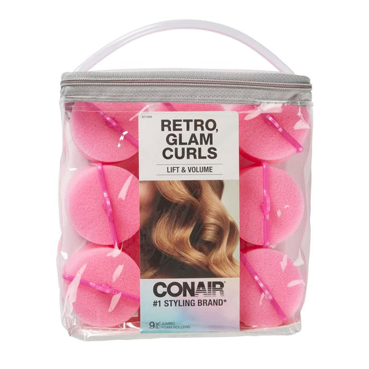 Conair Schaumstoff-Haarrollen für mehr Volumen, Lift und Locken – Große Größe, Rosa, 9er-Pack mit Aufbewahrungstasche