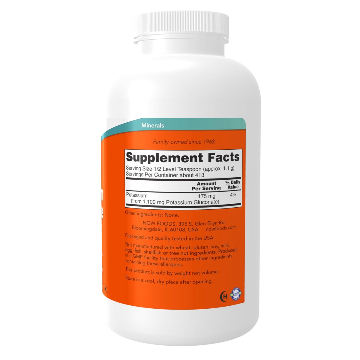 NOW Foods Kaliumgluconat Reines Pulver 175 mg, essentielles Mineral*, 1 Pfund (454 g)