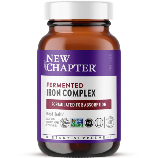 New Chapter Eisenpräparat, Ganzheitlich fermentiertes Eisenkomplex mit Bio-Gemüse & Kräutern + Tägliche, nicht verstopfende Dosis - 60 Kapseln, 2-Monats-Vorrat