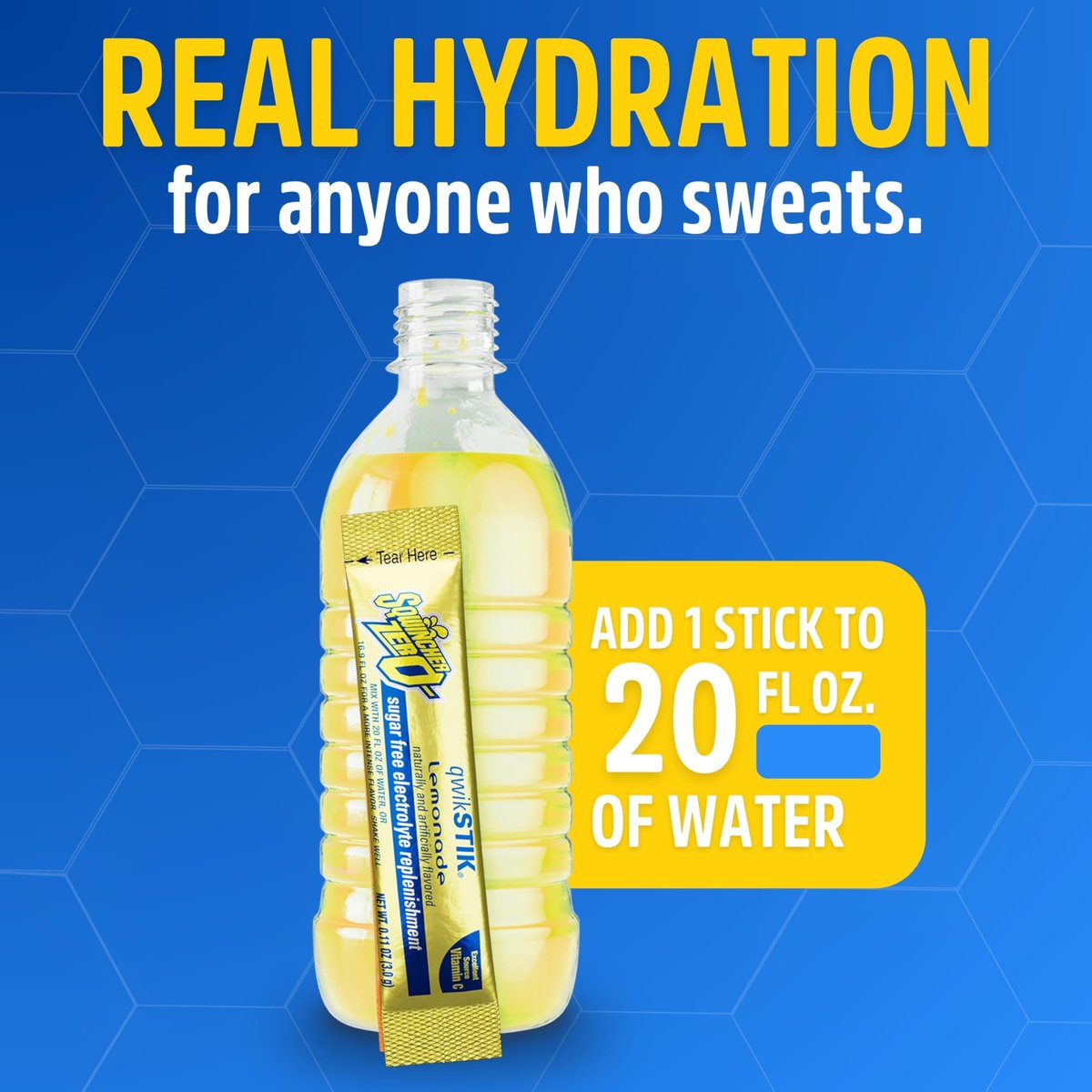Sqwincher Zero Qwik Stik, Zitronenlimonade, Zuckerfrei, Kalorienarm, Natriumarm, Elektrolyt-Pulver zur Hydration, 0,11 oz Beutel (Packung mit 50)