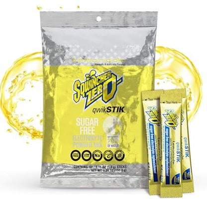 Sqwincher Zero Qwik Stik, Zitronenlimonade, Zuckerfrei, Kalorienarm, Natriumarm, Elektrolyt-Pulver zur Hydration, 0,11 oz Beutel (Packung mit 50)