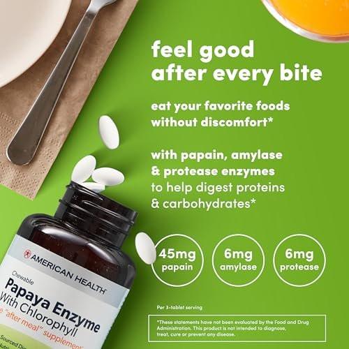 American Health Kaubare Papaya-Enzyme mit Chlorophyll – 100 Kautabletten
