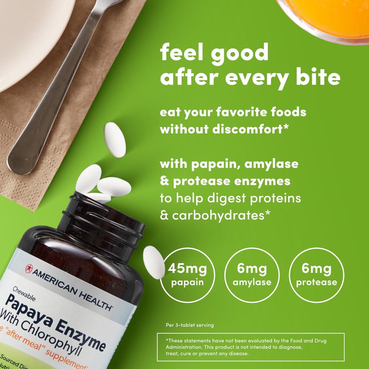 American Health Kaubare Papaya-Enzyme mit Chlorophyll – 100 Kautabletten