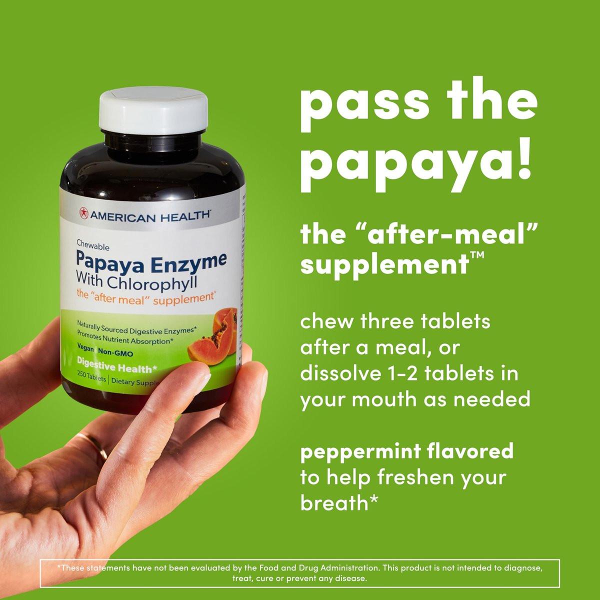 American Health Kaubare Papaya-Enzyme mit Chlorophyll – 100 Kautabletten