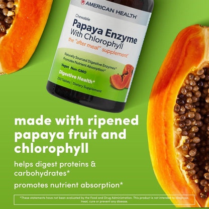 American Health Kaubare Papaya-Enzyme mit Chlorophyll – 100 Kautabletten