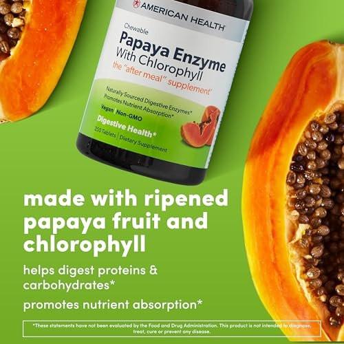 American Health Kaubare Papaya-Enzyme mit Chlorophyll – 100 Kautabletten
