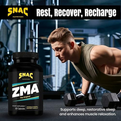 SNAC ZMA Das Original Schlaf- & Erholungsergänzungsmittel – Unterstützt Muskelerholung, erholsamen Schlaf, Entspannung, Stressabbau und Immunsystem mit Magnesium, Zink und Vitamin B6, 90 vegane Kapseln