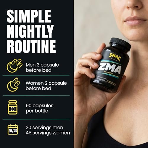 SNAC ZMA Das Original Schlaf- & Erholungsergänzungsmittel – Unterstützt Muskelerholung, erholsamen Schlaf, Entspannung, Stressabbau und Immunsystem mit Magnesium, Zink und Vitamin B6, 90 vegane Kapseln