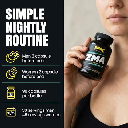 SNAC ZMA Das Original Schlaf- & Erholungsergänzungsmittel – Unterstützt Muskelerholung, erholsamen Schlaf, Entspannung, Stressabbau und Immunsystem mit Magnesium, Zink und Vitamin B6, 90 vegane Kapseln