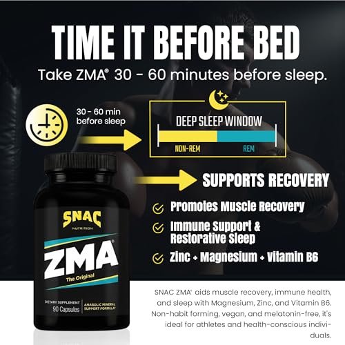 SNAC ZMA Das Original Schlaf- & Erholungsergänzungsmittel – Unterstützt Muskelerholung, erholsamen Schlaf, Entspannung, Stressabbau und Immunsystem mit Magnesium, Zink und Vitamin B6, 90 vegane Kapseln