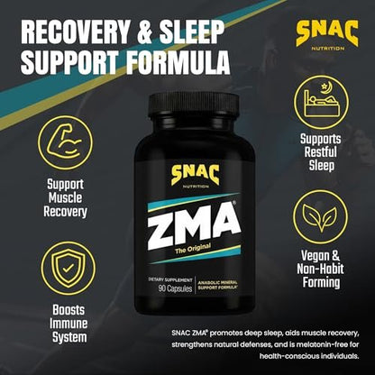 SNAC ZMA Das Original Schlaf- & Erholungsergänzungsmittel – Unterstützt Muskelerholung, erholsamen Schlaf, Entspannung, Stressabbau und Immunsystem mit Magnesium, Zink und Vitamin B6, 90 vegane Kapseln