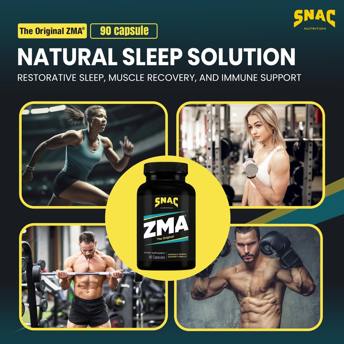 SNAC ZMA Das Original Schlaf- & Erholungsergänzungsmittel – Unterstützt Muskelerholung, erholsamen Schlaf, Entspannung, Stressabbau und Immunsystem mit Magnesium, Zink und Vitamin B6, 90 vegane Kapseln