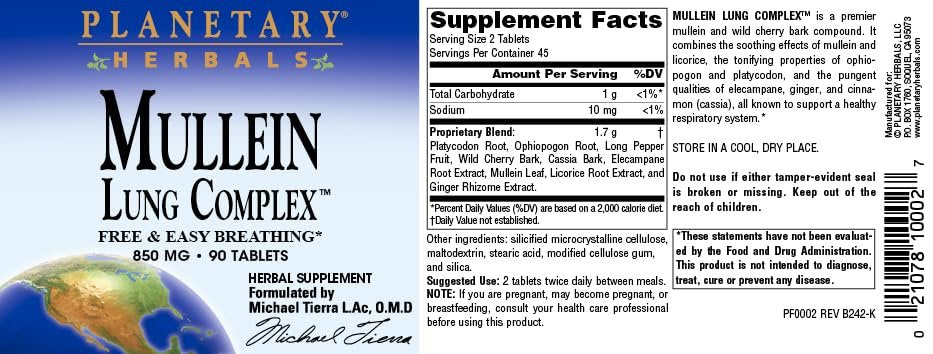 Planetary Herbals Mullein Lungenkomplex – 90 Tabletten zur Unterstützung der Atemwege