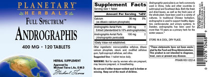Planetary Herbals Full Spectrum Andrographis 400mg – 120 Tabletten – Ayurvedisches Kraut zur Unterstützung von Verdauung, Herz-Kreislauf- und Harnwegen sowie Leber- und Immunfunktion