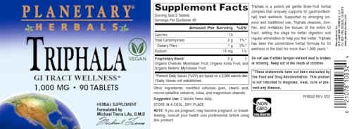 Planetary Herbals Triphala 1000 mg – 90 Tabletten – Traditionelle ayurvedische Kräutermischung