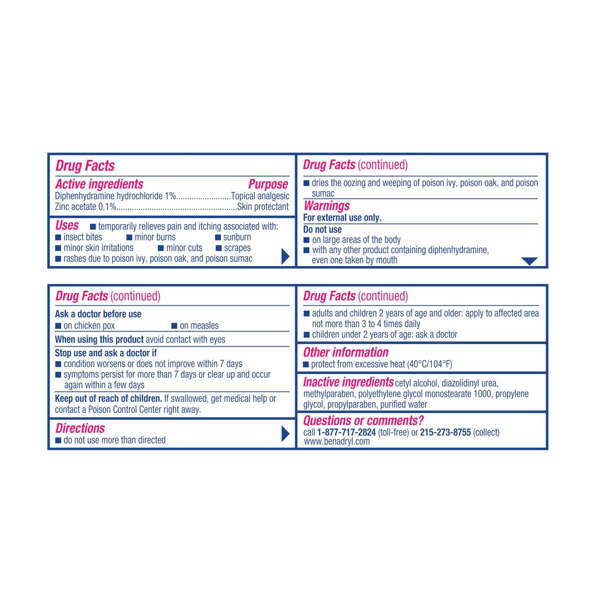 Benadryl Original Strength Anti-Juckreiz-Creme, Insektenstich Linderung, Diphenhydramin HCl topisches Analgetikum & Zinkacetat Hautschutz, Ideal für Campingausflüge, 28 g